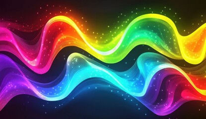 Abstract rainbow waves with glowing particles