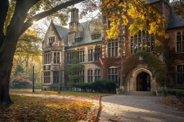 Obraz premium Majestic College Building with Historic Architecture and Grand Facade