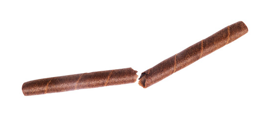broken chocolate stick isolated on white