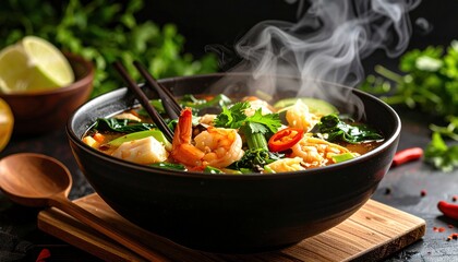 Steaming Seafood Noodle Soup.