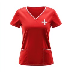 Red medical top with white accents