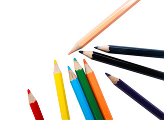 abstract pattern colored pencils isolated on white background