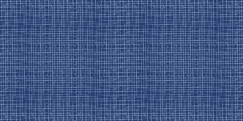 Abstract dark and light grunge blue jeans seamless pattern with hand drawn square grid ornament of brush stroke lines. Linen fabric material texture for textile, wrapping paper, cover, surface