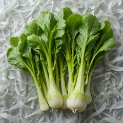 Fresh green choy sum on transparent background, ready for cooking
