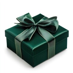 Emerald green gift box with satin ribbon