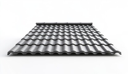 Gray corrugated roofing tiles on a white background