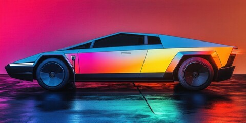 Auto sportiva futuristica con riflesso olografico, rendering 3D