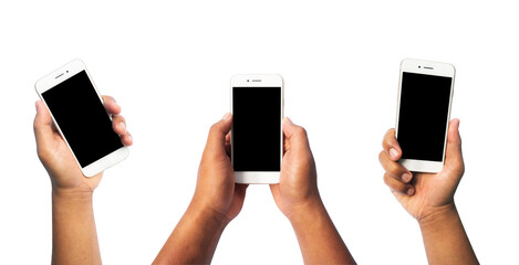 collection of hand gestures holding a phone