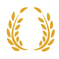 Golden laurel wreath vector illustration icon with leaves and branches, a symbol of award and victory