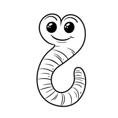 Fototapeta premium Cute cartoon worm in white outline with cheerful expression and large eyes symbolizing friendliness and joy
