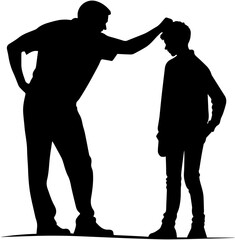 Silhouette of Angry Man Scolding a Boy, Conflict, Discipline, and Authority Concept