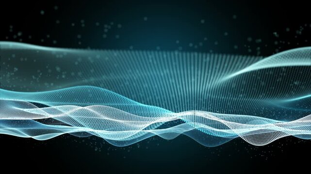 Futuristic video animation with particle wave object in slow motion, 4096x2304 loop 4K