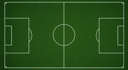 Obraz premium Overhead view of a vibrant green sports field, marked with precise white lines delineating the playing area and goal zones.