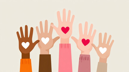 Obraz premium Raised hands with heart symbols celebrating unity and love
