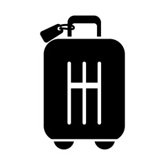 Suitcase icon with travel tag in black silhouette style