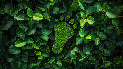 A carbon footprint icon surrounded by green leaves, symbolizing eco-friendly living and environmental responsibility.