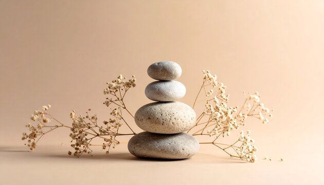 Balanced stones with beige background.
