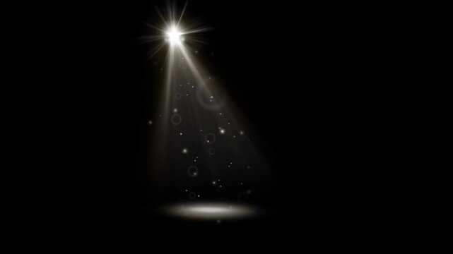 Single spotlight illuminates on an empty black background 3d animation 
