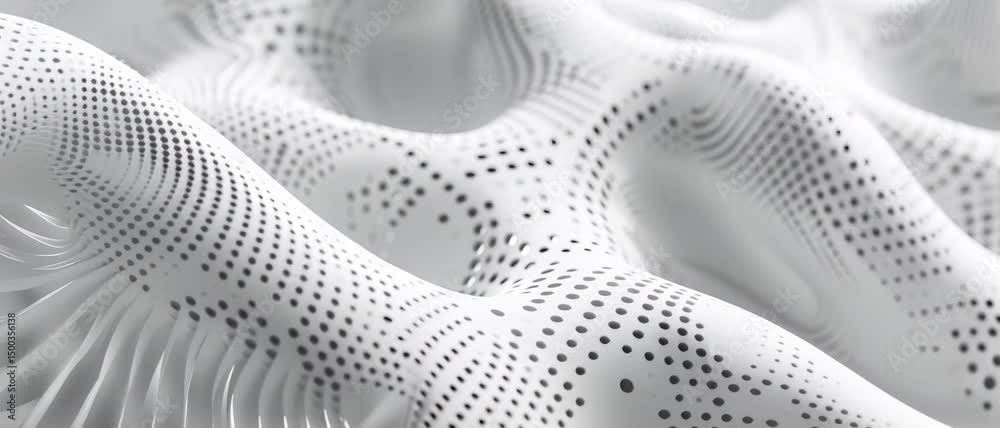 Sticker white perforated futuristic structure, abstract digital waves of ai mind, data surface texture. conc