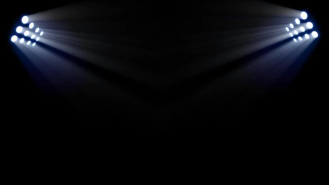 Stadium bright floodlights. Baseball or cricket stadium floodlight 3d animation 