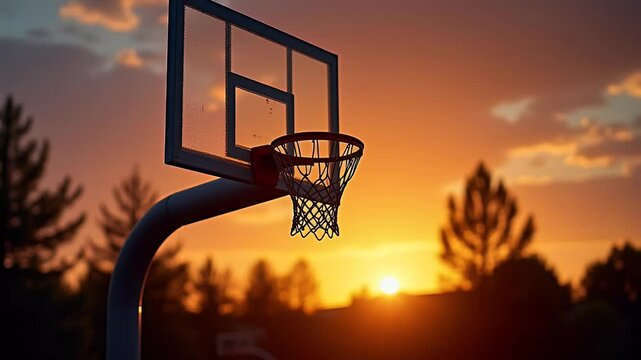 basketball hoop at sunset