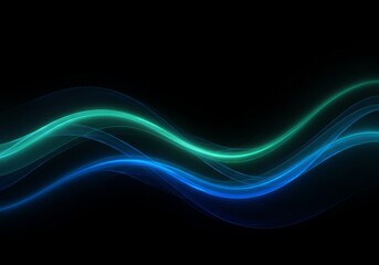 Fototapeta premium Abstract Digital Illustration Of Blue And Green Light Waves On Black Background