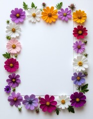 Colorful flower frame on white background