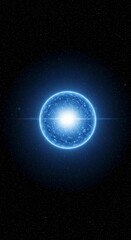 Abstract Digital Illustration of Blue Glowing Sphere in Starry Space Background