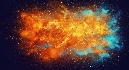 Abstract Explosion Of Orange And Blue Particles On A Dark Background