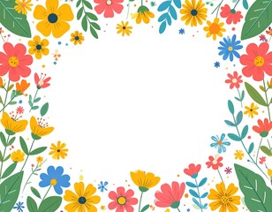 Obraz premium Colorful floral frame with various flowers and leaves