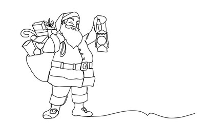 Santa Claus continuous one line drawing. Christmas winter new year 