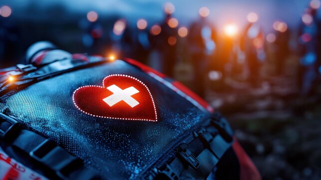 Emergency response action medical team outdoor setting humanitarian aid close-up view saving lives concept