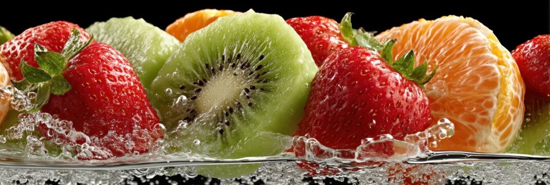 Frutta fresca e succosa in acqua frizzante