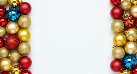 Obraz premium Christmas Holiday Ornament Decorations in Red Gold and Blue Photo White Background