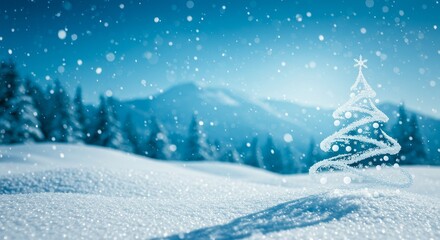 Christmas Winter Scene With Snowflake Tree Snow Landscape Photo