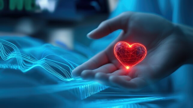 Healing hands medical technology heart innovation hospital environment close-up perspective health concept