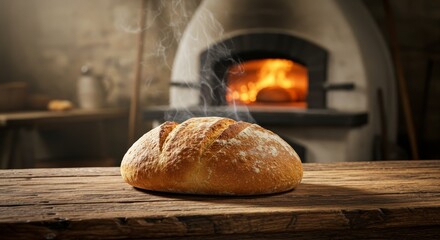 Close Up Photo of Freshly Baked Bread on Wooden Table in a Rustic Kitchen