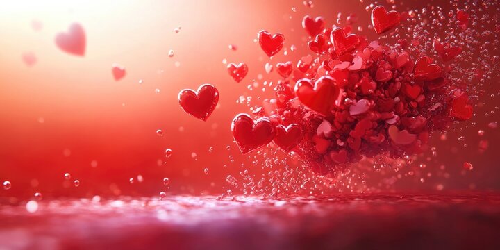 Red hearts explode in a romantic display - Powered by Adobe