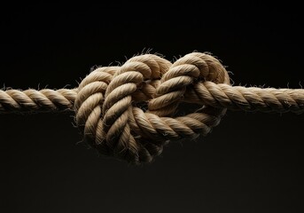 Close Up of Knotted Rope with Brown Texture on Black Background