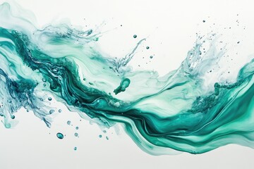 Abstract teal and white fluid painting with dynamic flow