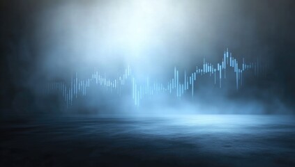 Abstract chart graphic in a misty, dimly lit space