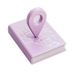 Book with location pin for travel guide and destination planning isolated on transparent background 