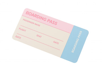 Pink and blue boarding pass with blank text fields on transparent background