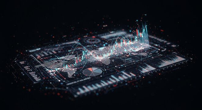 Digital Futuristic Data Visualization Abstract Photo with Geometric Structures