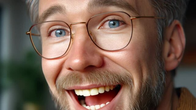 European happy 35 year old man wearing eyeglasses