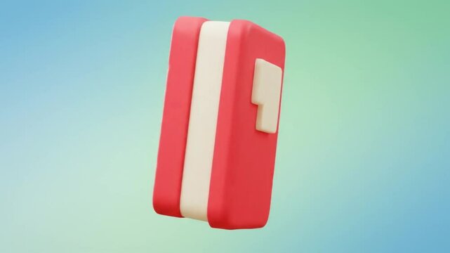 A stylized red notebook with a white bookmark against a gradient blue and green background image render