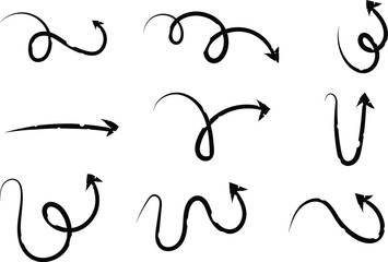 Hand Drawn Black Curved Arrow Set Swirl And Loop Doodle Arrows With Transparent PNG