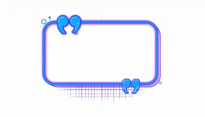 A modern, blue gradient rectangular quote frame with quotation marks and geometric accents on a white background.