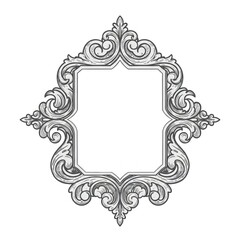Ornate, vintage-style decorative frame with intricate, symmetrical floral patterns and empty center, ideal for invitations or art.