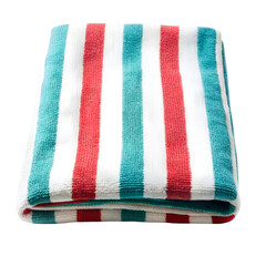 Folded beach towel with striped pattern isolated on white background
